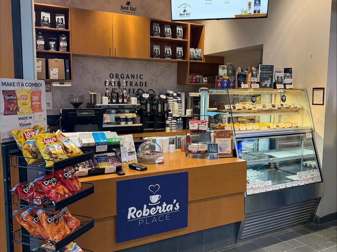 The counter at Roberta's Place cafe in the Rowe Management Building