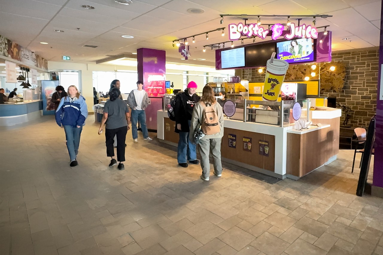 The DSU Food Court has several locations with different dining options and a bright seating area