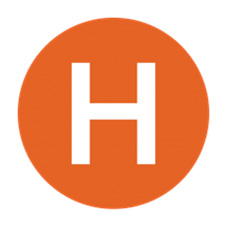 A round orange icon with an H for Halal food