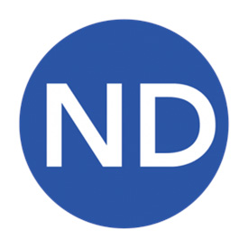 A round blue icon with ND indicating no dairy