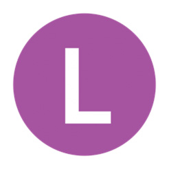 A round purple icon with L indicating local ingredients