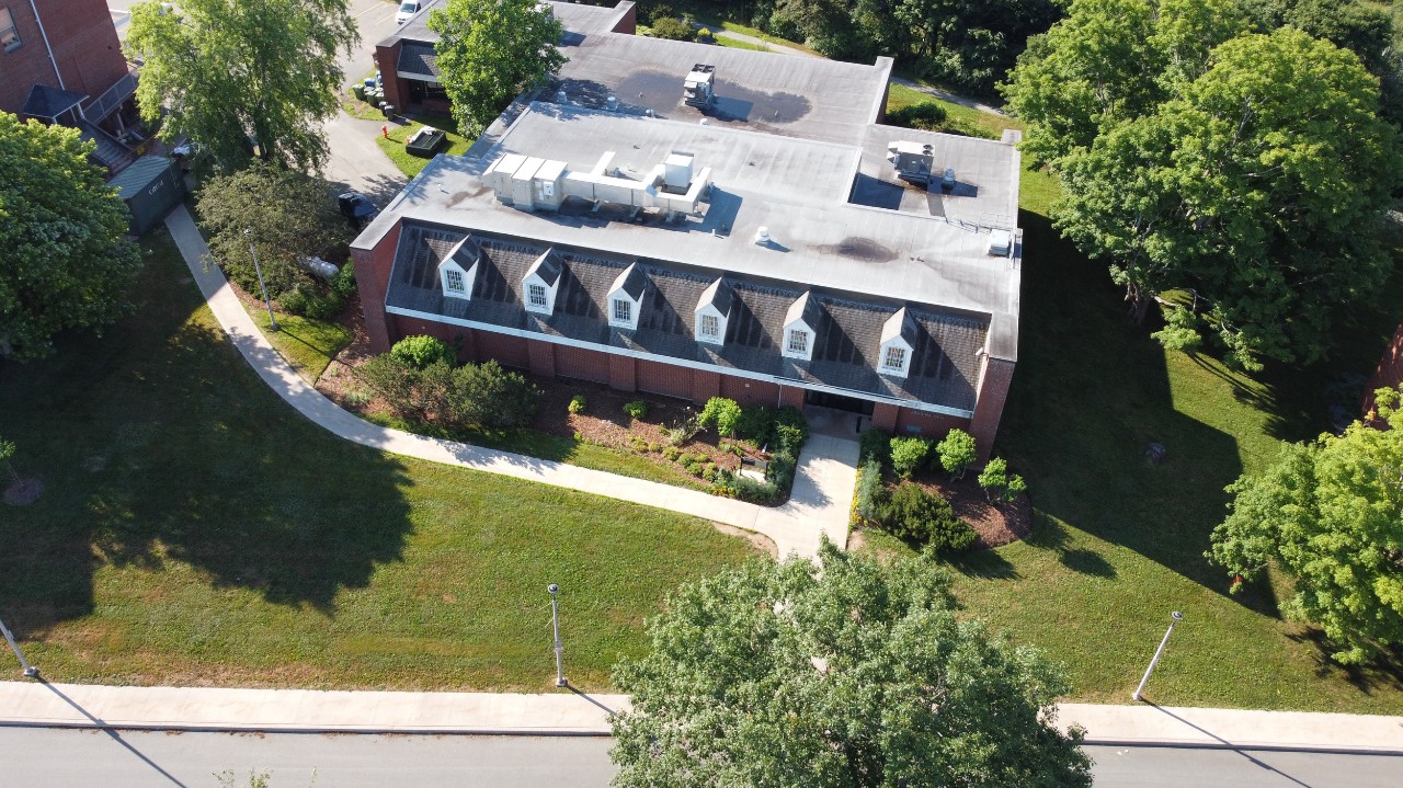 An aerial photo of Jenkins Hall on the Agricultural Campus