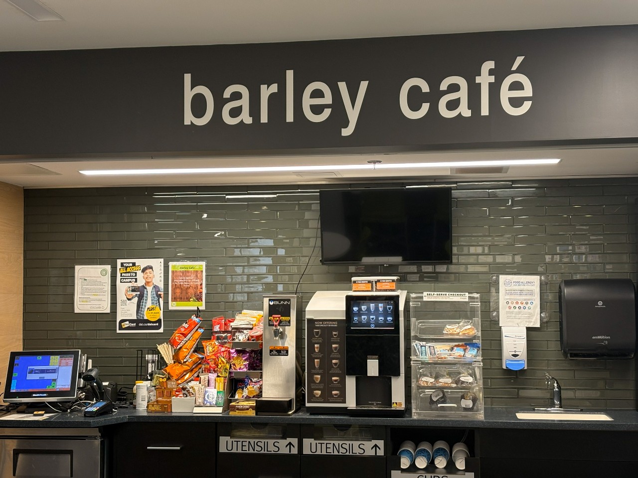 The Barley Café has many self serve options, including gourmet coffes and snacks