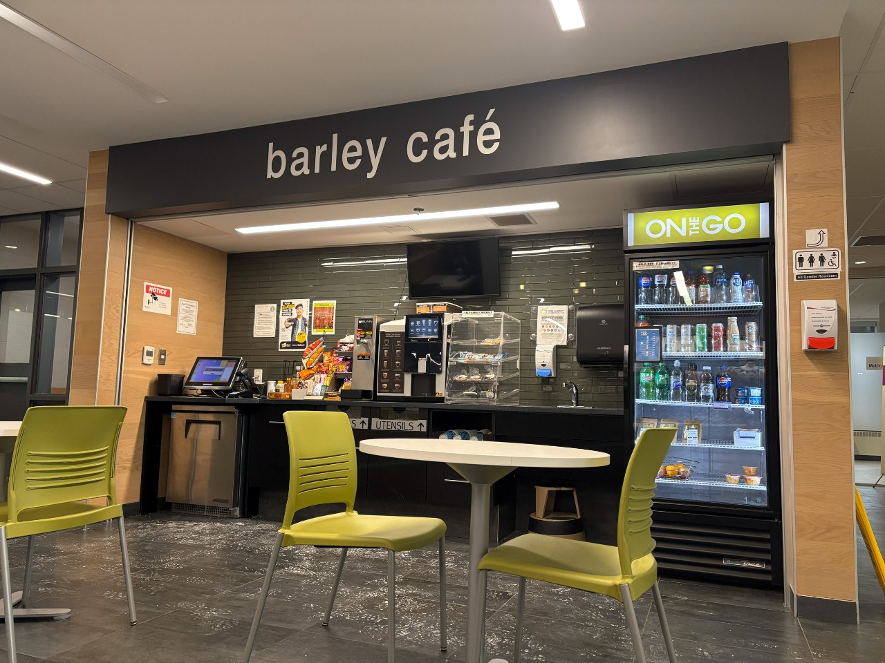 A wide photo of the selection of quick snacks and drinks at the Barley Cafe on the Agricultural Campus