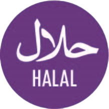 A purple round icon with Halal from the Truro campus