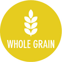 A round yellow icon with a picture of wheat and the words Whole grain