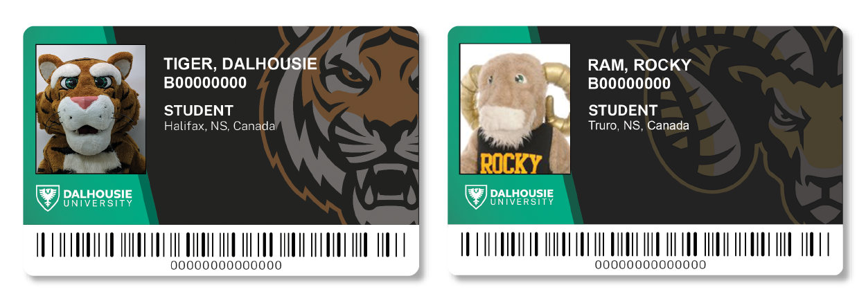 The fronts of DalCards from the Halifax and Truro campuses.