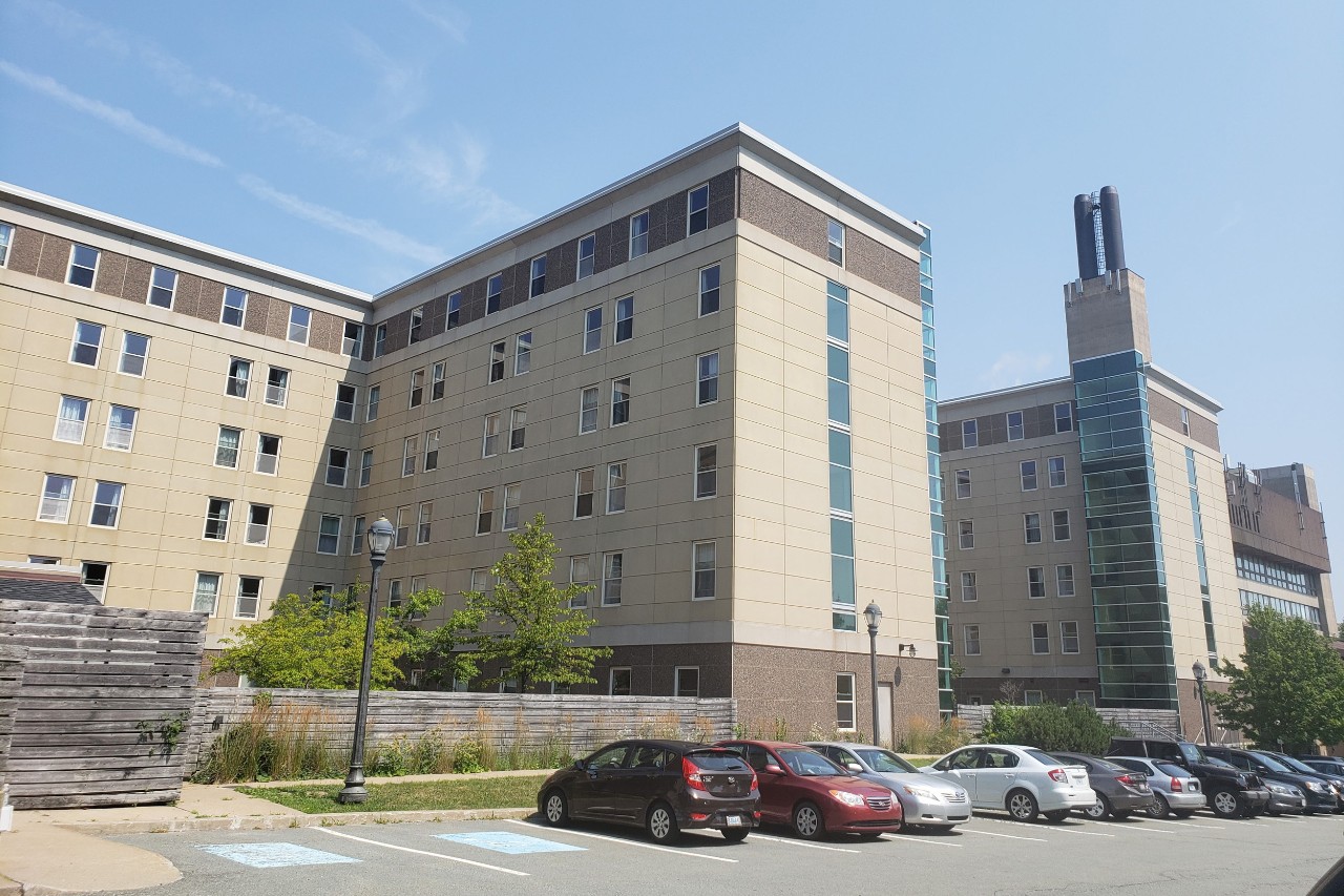 Risley Hall, showing the three towers, from the back parking lot.  