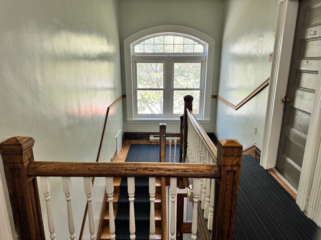 The top of the staircase at Grad House