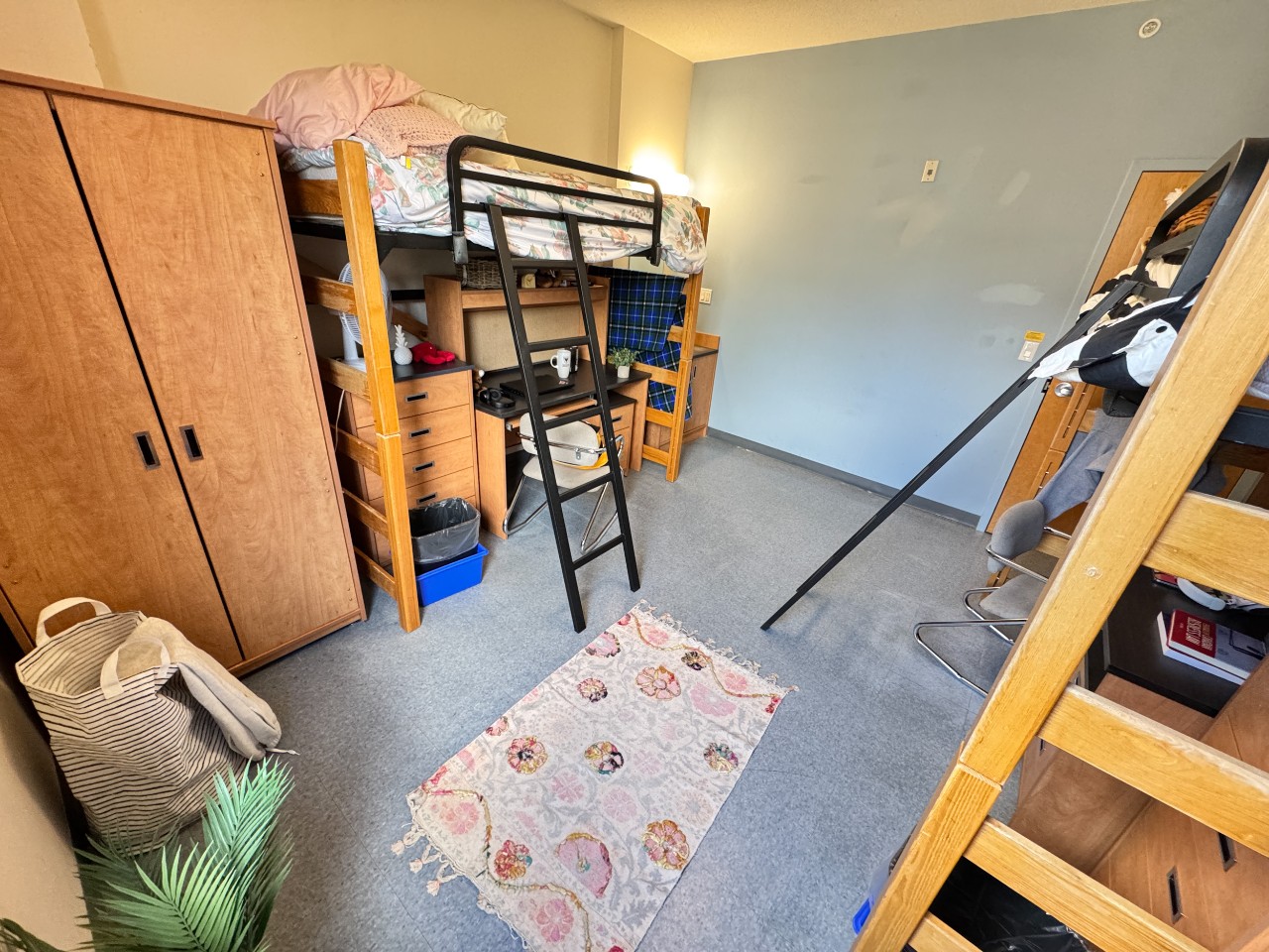 A view from the window side of a loft double, including the wardrobe