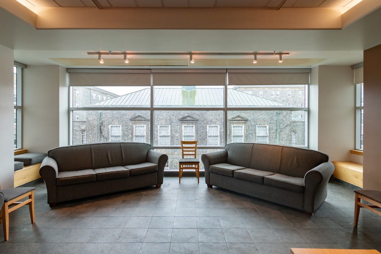 A large lounge with sofas in Fountain House