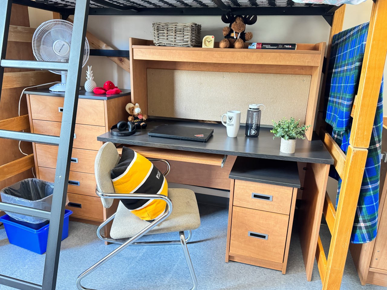 The desk in a loft double in Howe Hall