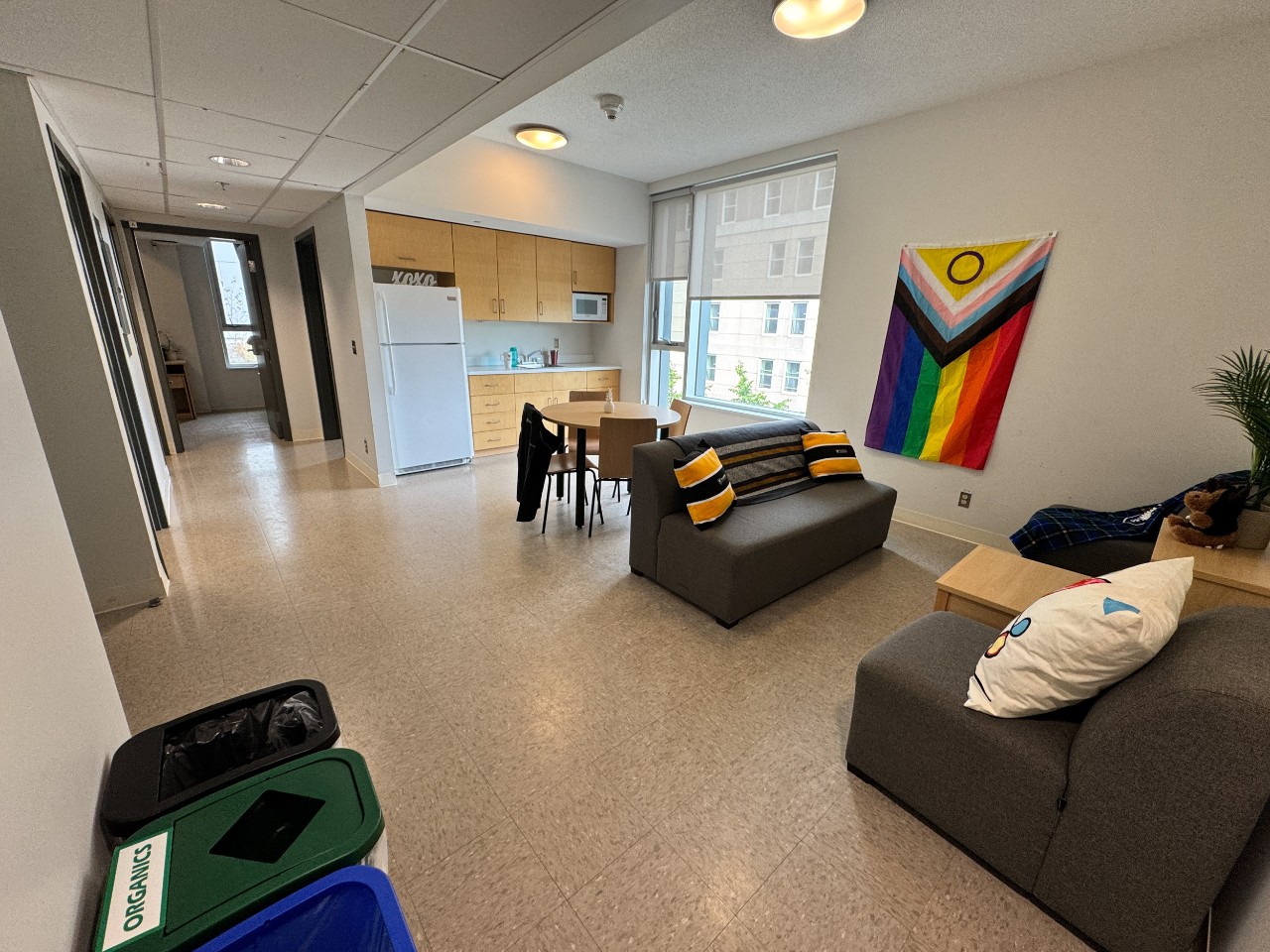 The main living area in a 3-bedroom suite in LeMarchant Place