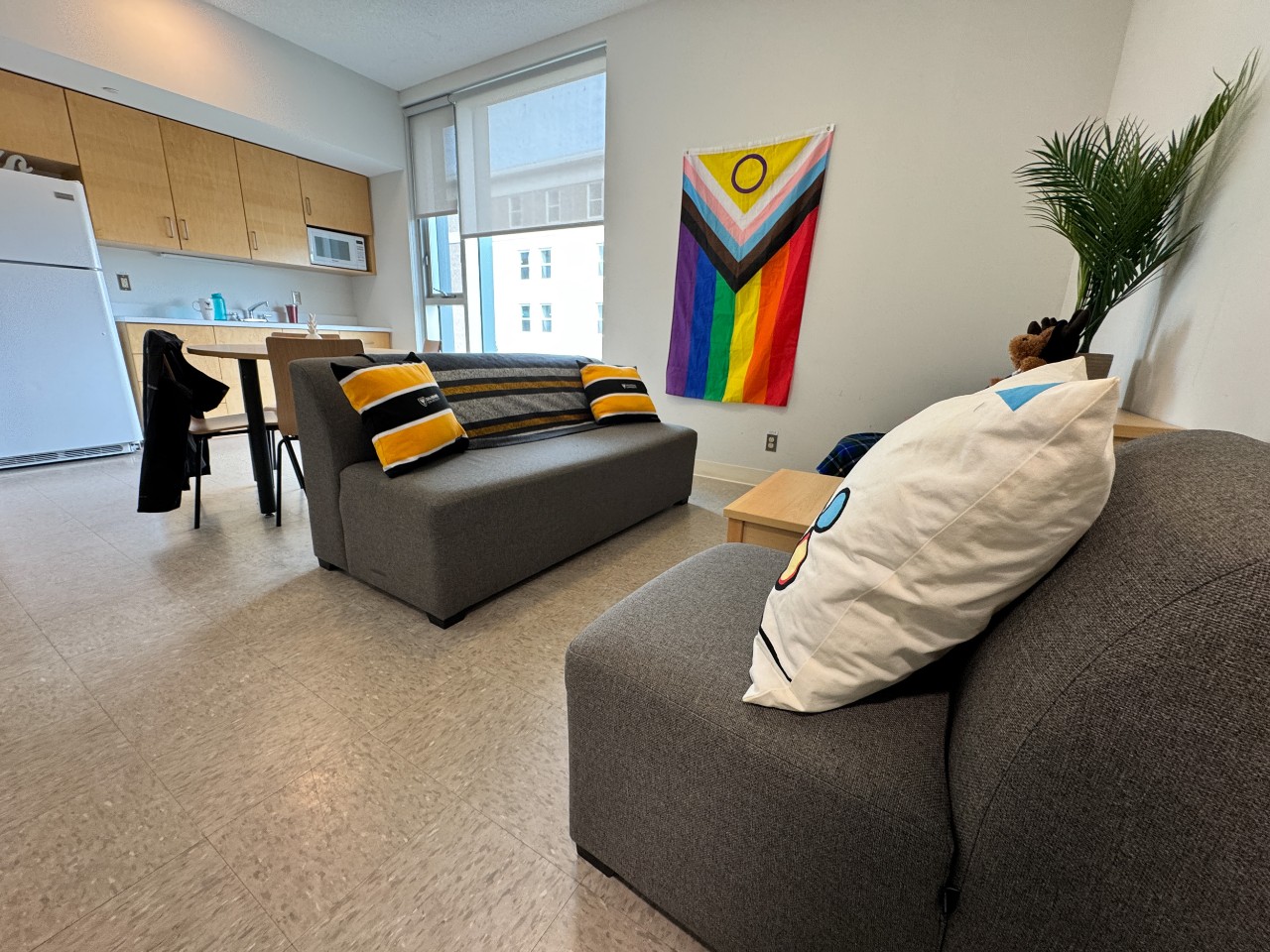 The main living area in a 3-bedroom suite in LeMarchant Place
