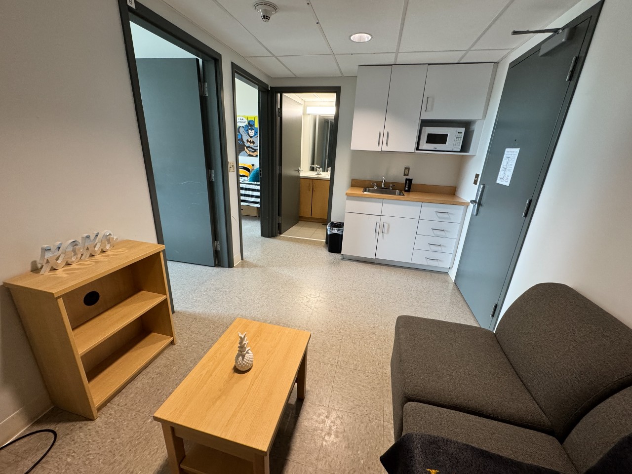 The living area in a 2-bedroom suite in LeMarchant Place