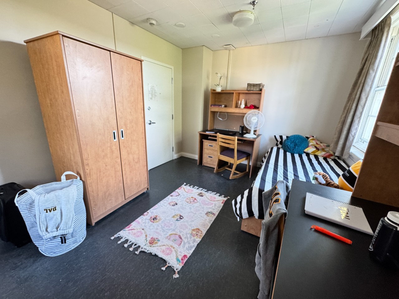 This double room in Newcombe house has plenty of natural light and storage. 