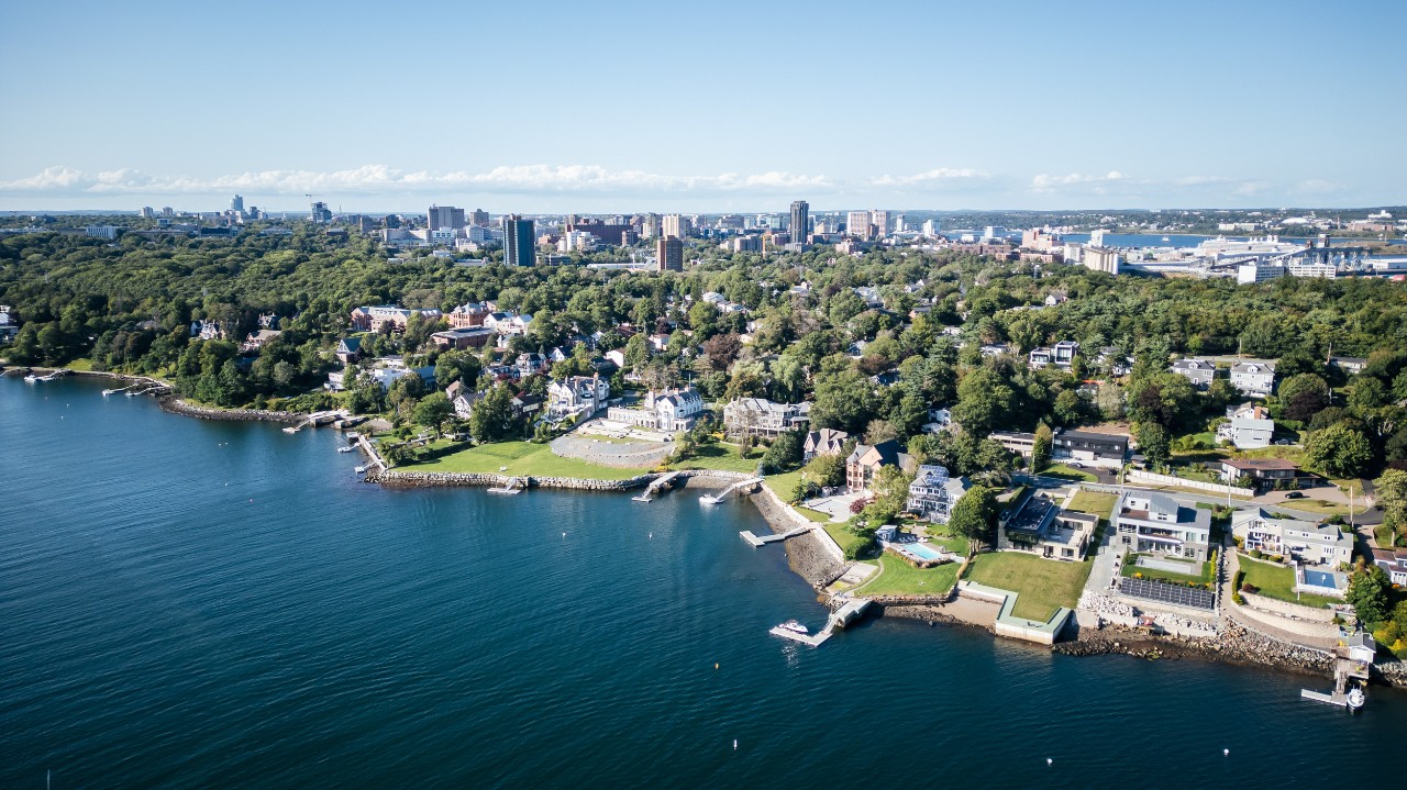 Aerial photo of the Halifax Peninsula from the Northwest Arm. 