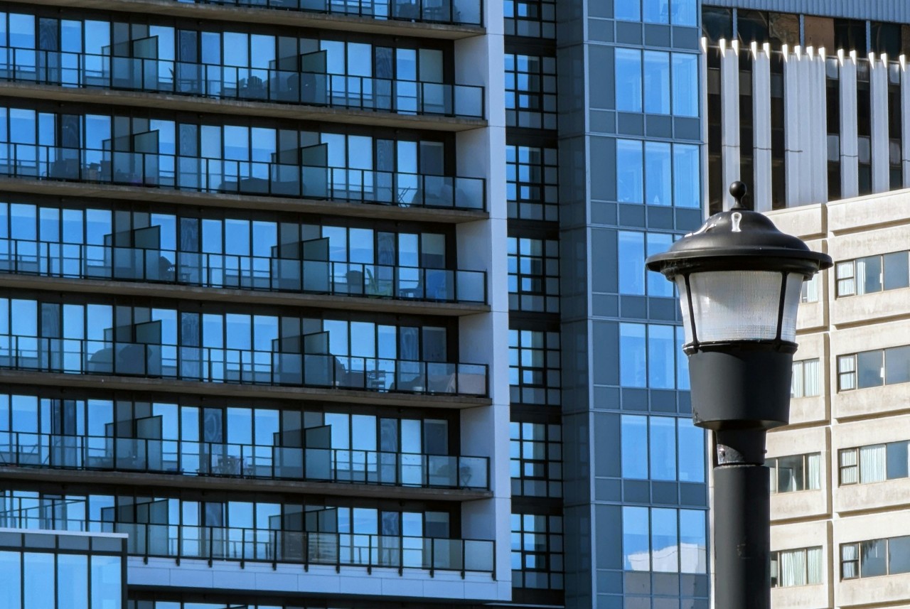 Glass windows of apartments in downtown Halifax