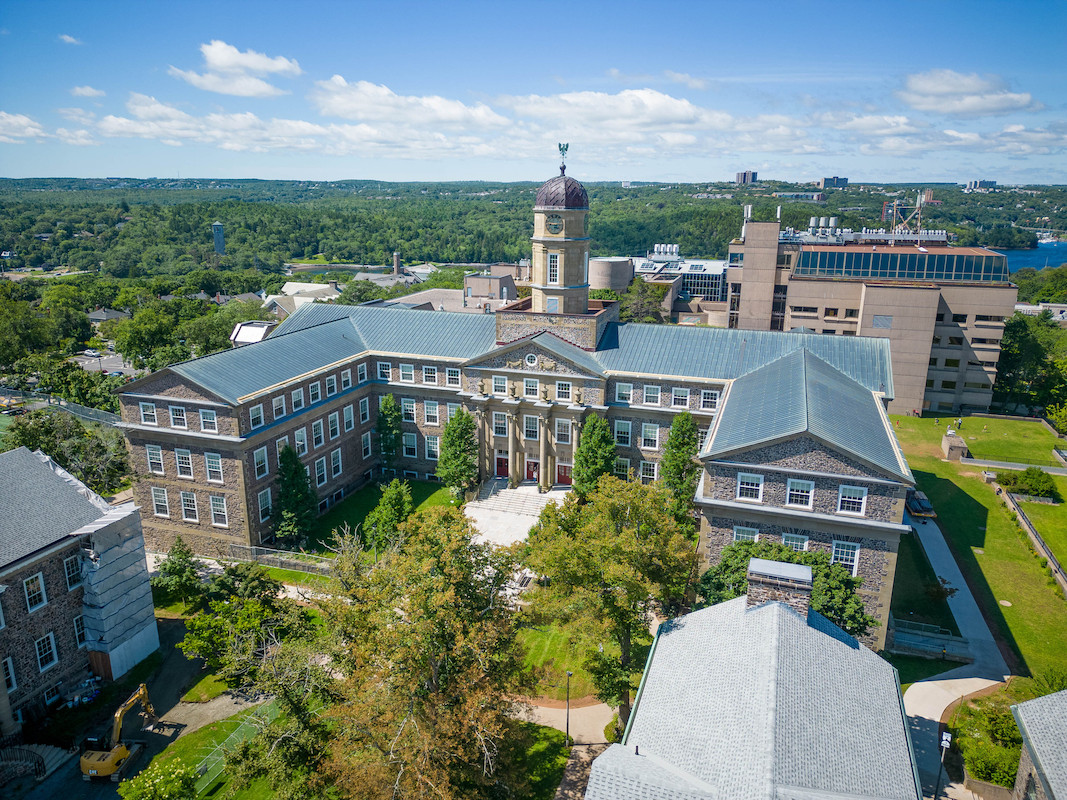 Aerial view of the Hicks Building, with the Life Sciences Centre in the background.
