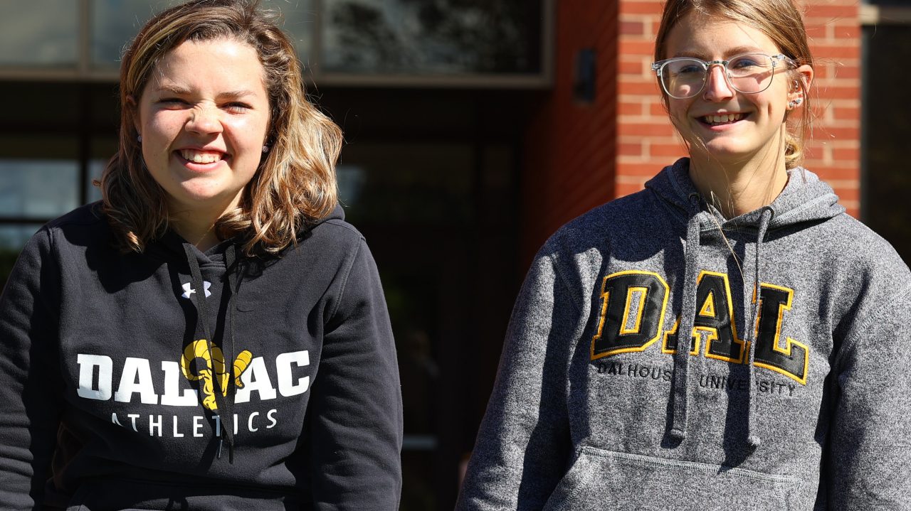 Two students wearing Dalhousie hoodies