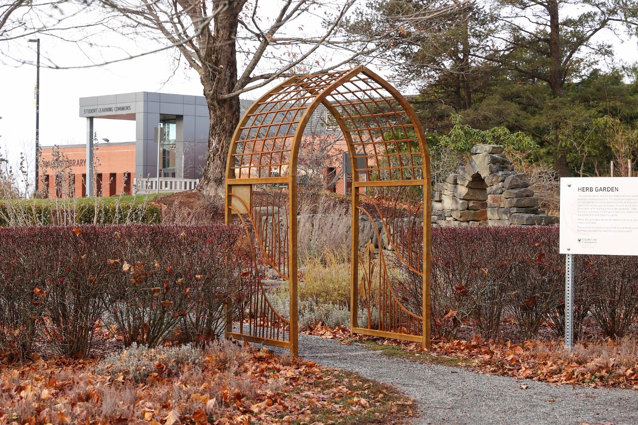 Iron arch way leading into the herb garden