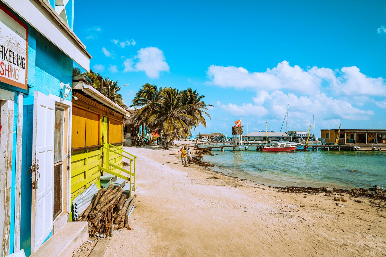 Buildings on a beach in Belize