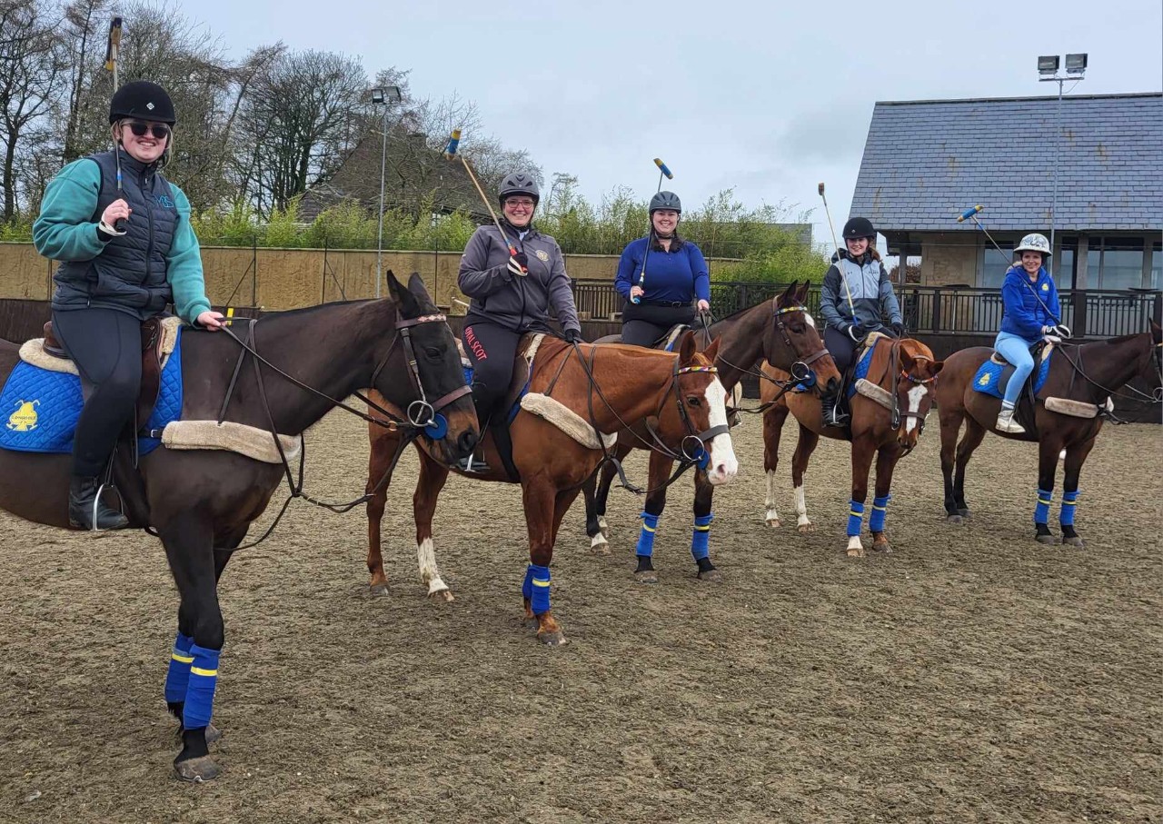 Equine students with polo mallets