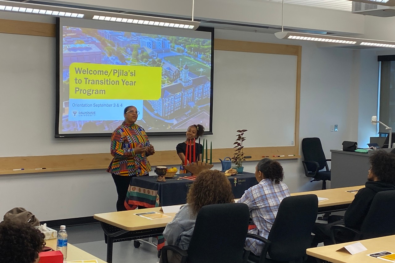 Kaneka Watkins-Jackson and Nailah-Ashe Jackson peform libation ceremony at TYP orientation
