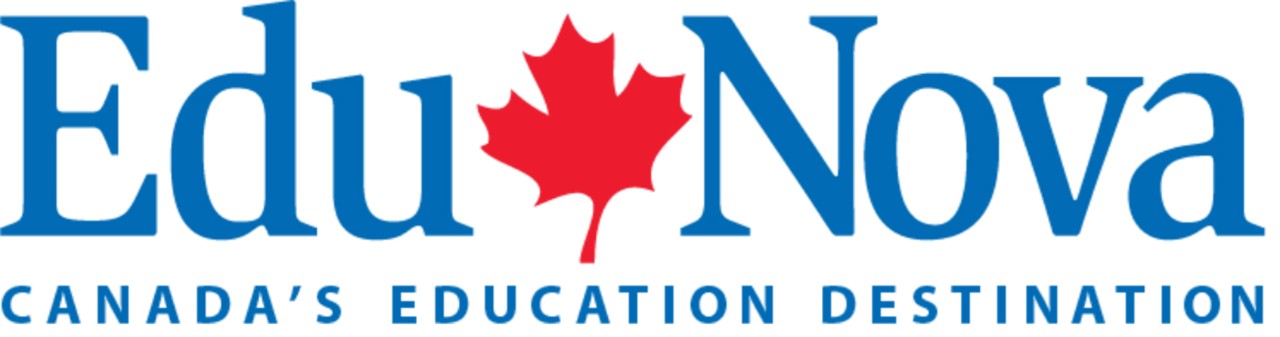 "EduNova: Canada's education destination" in blue font on a white background, with a red maple leaf.