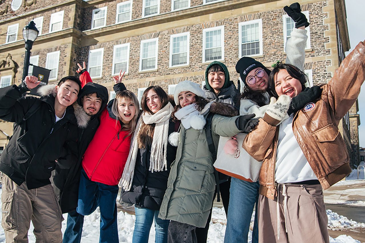 Dalhousie students on campus in winter time