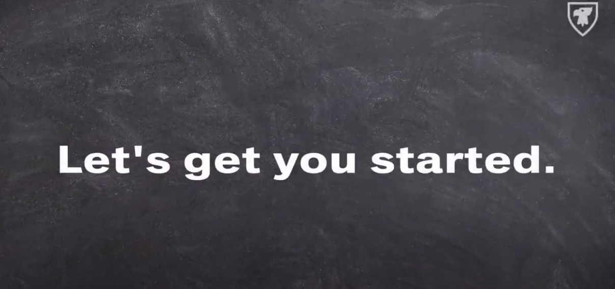 "Let's get you started" written on a black background, with the Dal crest in the top right corner.