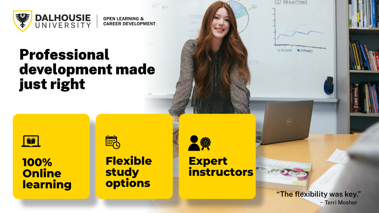 smiling woman with long red hair using a laptop on a leather couch, with bold text offering $150 off select foundational courses.