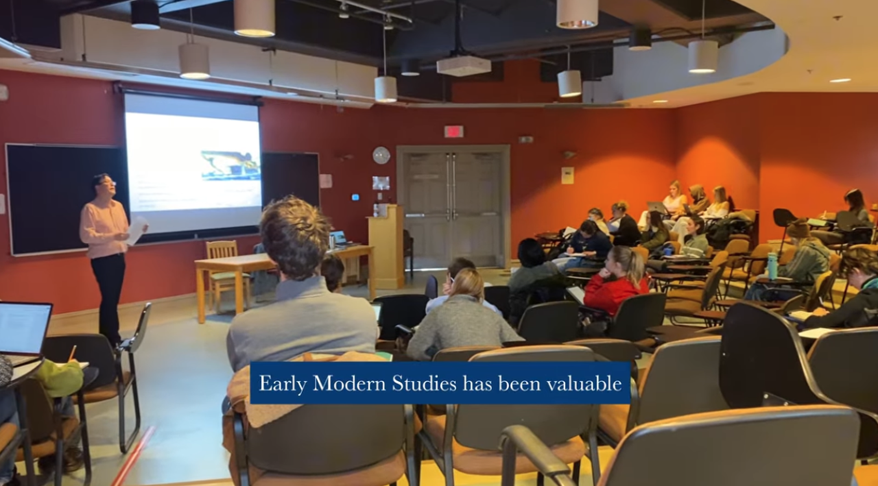 faculty teaching a classroom full of early modern studies students
