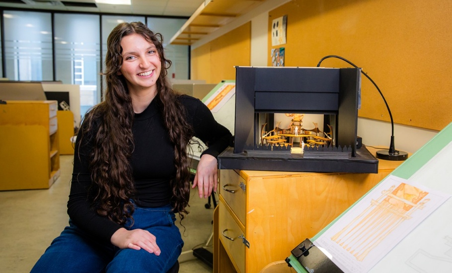Eden Reshef with the maquette for her design of the set for The Odyssey.