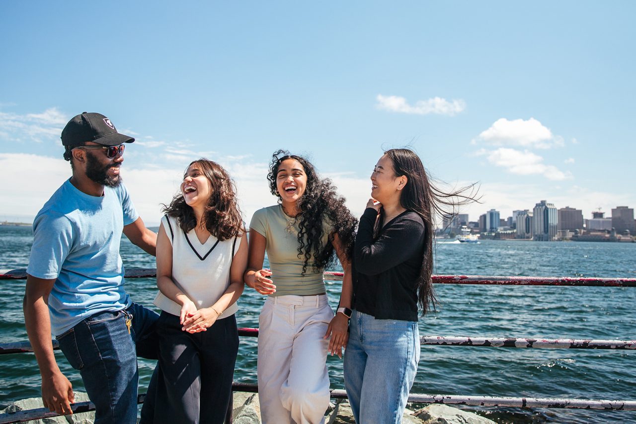 students on the Dartmouth waterfront